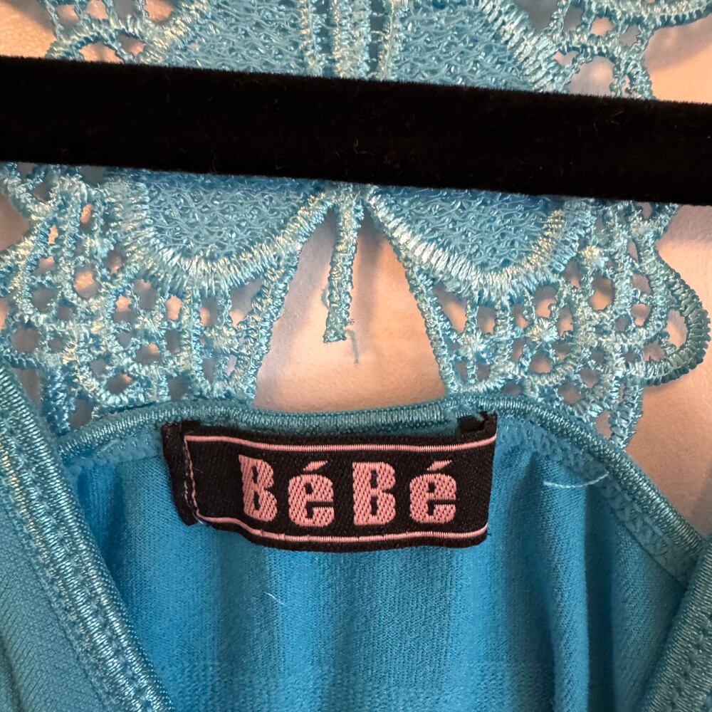 Y2K Bebe Lace Butterfly Blue Ribbed Racerback Cami Tank Top Size XS Extra Small - Picture 5 of 7